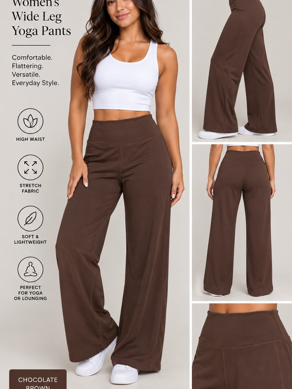 High-Waist Wide Leg Yoga Pants in Chocolate Brown